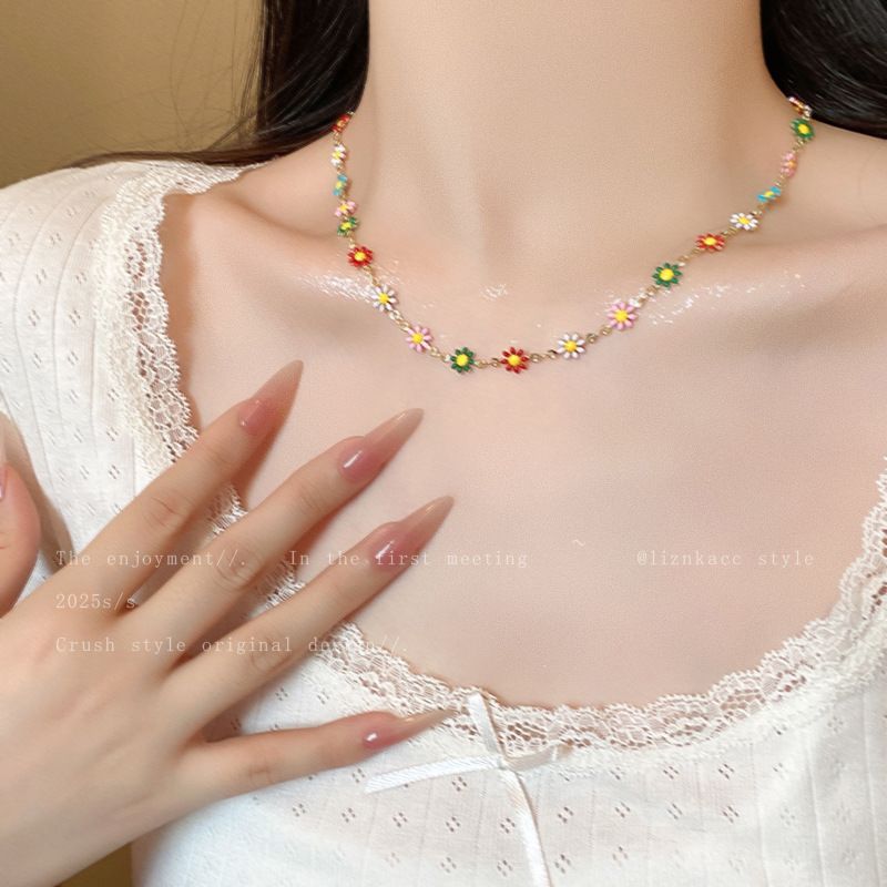 Dopamine Daisy Flower Fresh Light Luxury Summer Clavicle Chain Sweet Necklaces