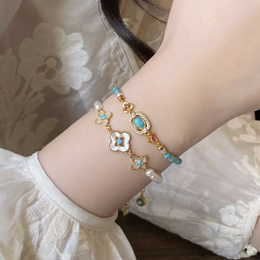 Women's Vintage Zircon Flower Pearl Light Luxury High Sense Fashion Temperament Bracelet