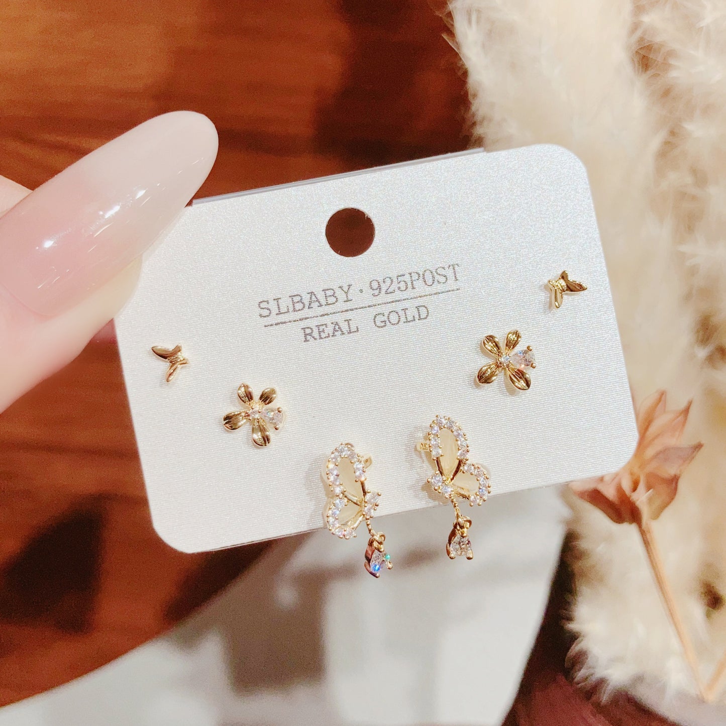 Summer Simple Style Temperament Three Pairs Of Butterfly Rings
