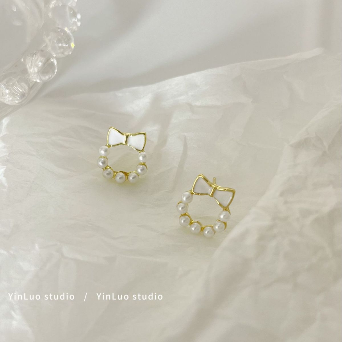 Women's Bowknot Pearl Trendy Small Sterling Sier Stud Earrings