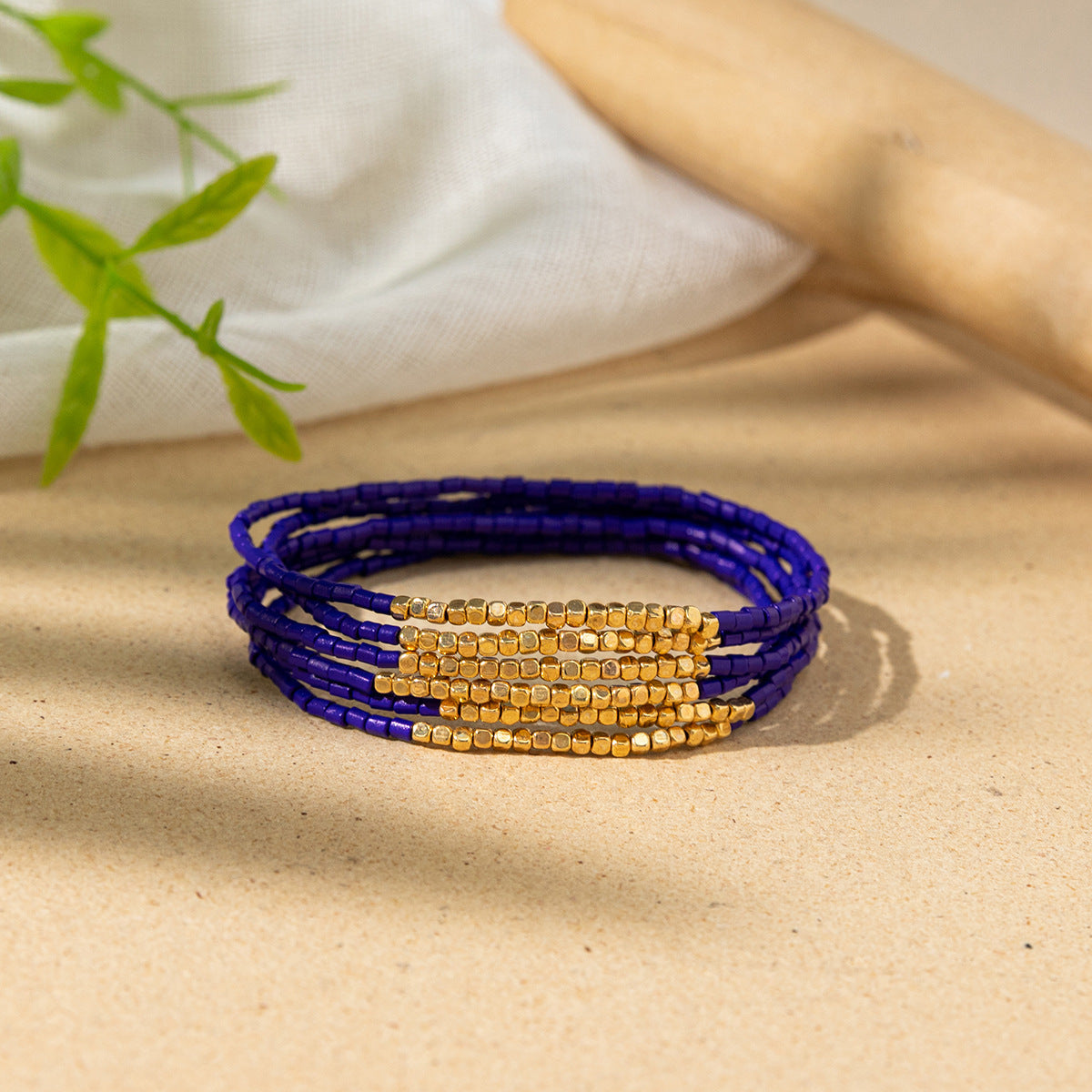Women's Bohemian Vacation Style Twin Design Sense Glass Beads Stretch Bracelet