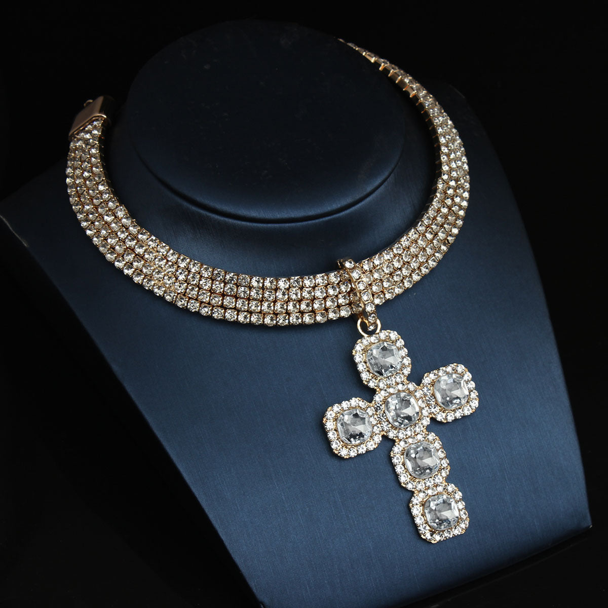 Fashion Personality Rhinestone Cross Exaggerated Female Collar