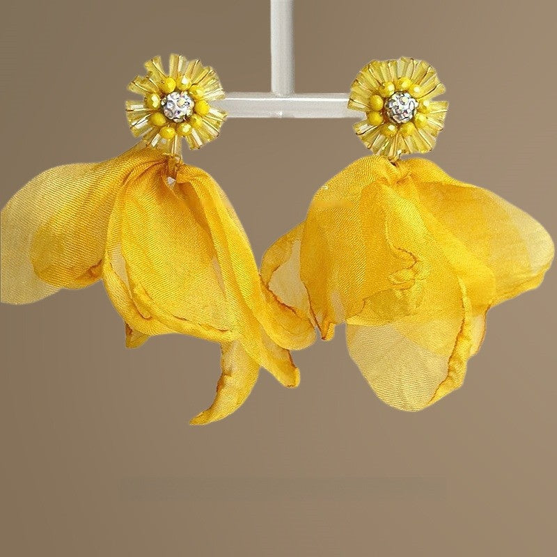 Women's Green Leaf Lily Yellow Series Tassel Light Luxury High-grade Sweet Rings