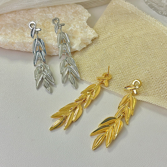 Electroplated Leaves Frosty Style Sier Needle Niche Delicate Earrings