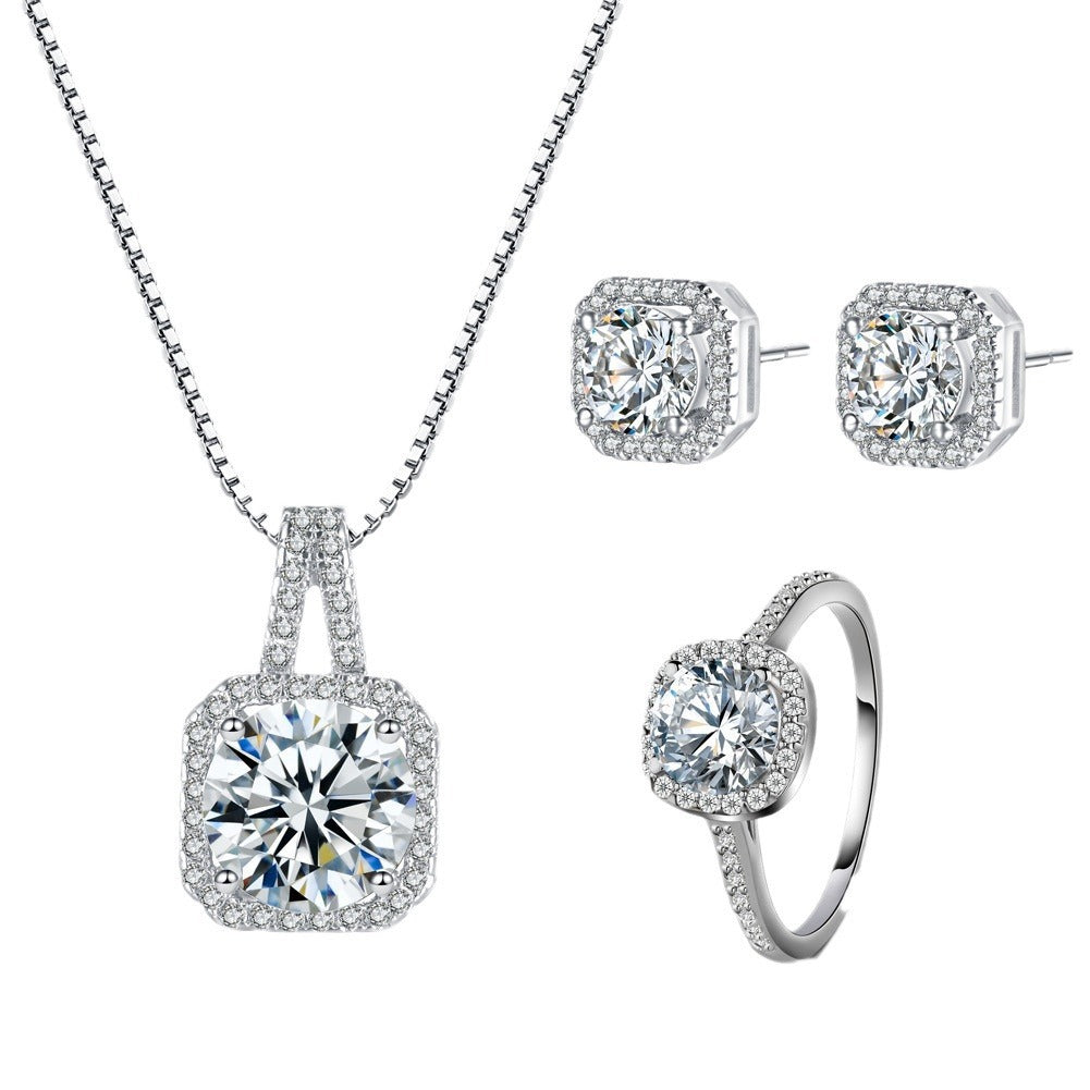 Zircon Square Diamond Clavicle Chain Simple High Carbon Artificial Jewelry Set