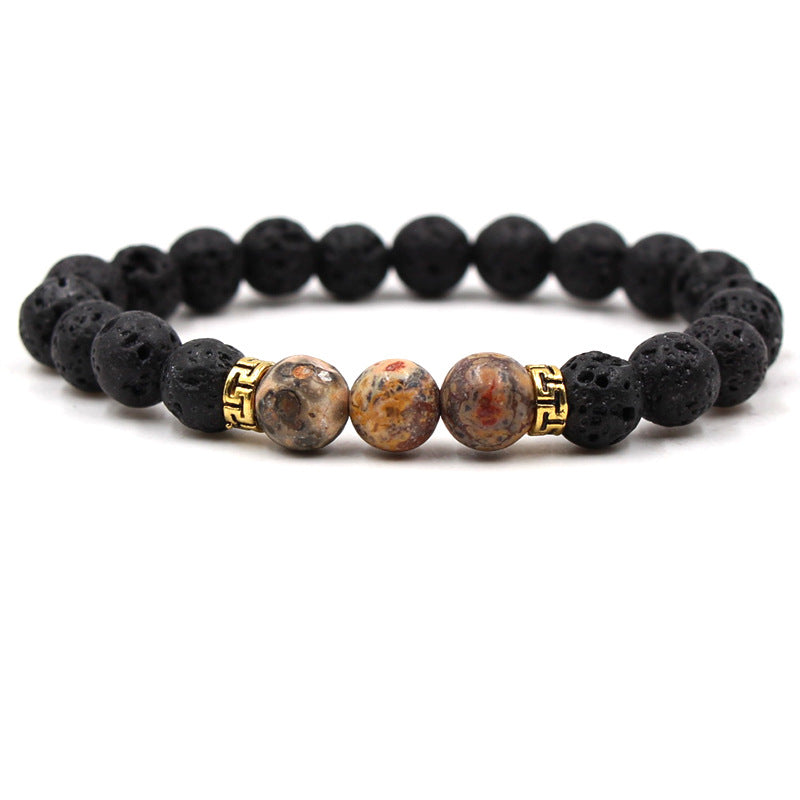 Women's & Men's Volcanic Rock Black Lava Turquoise Red Agate Bracelet