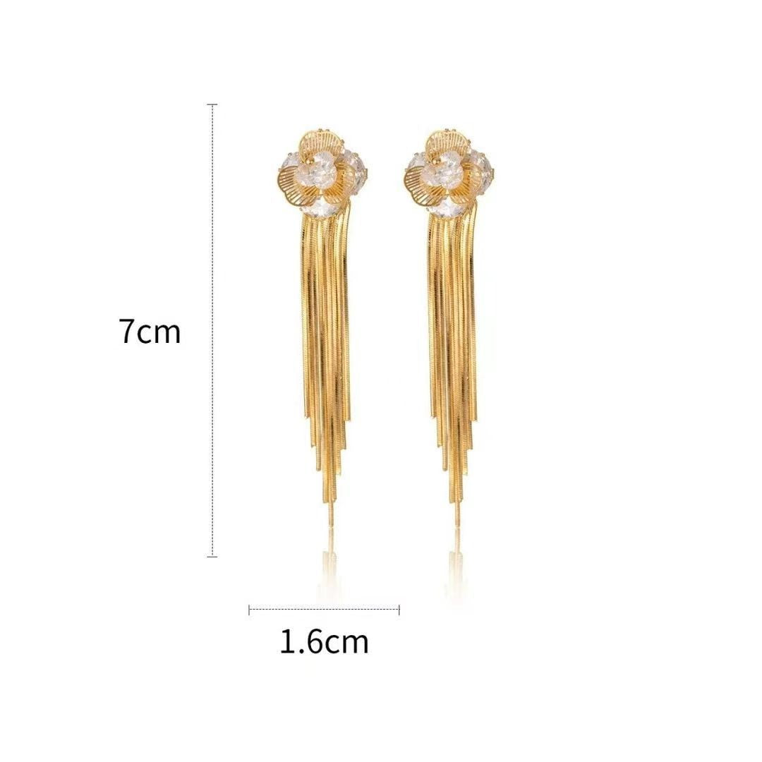 Gold Flower Long Fashion High Class Earrings