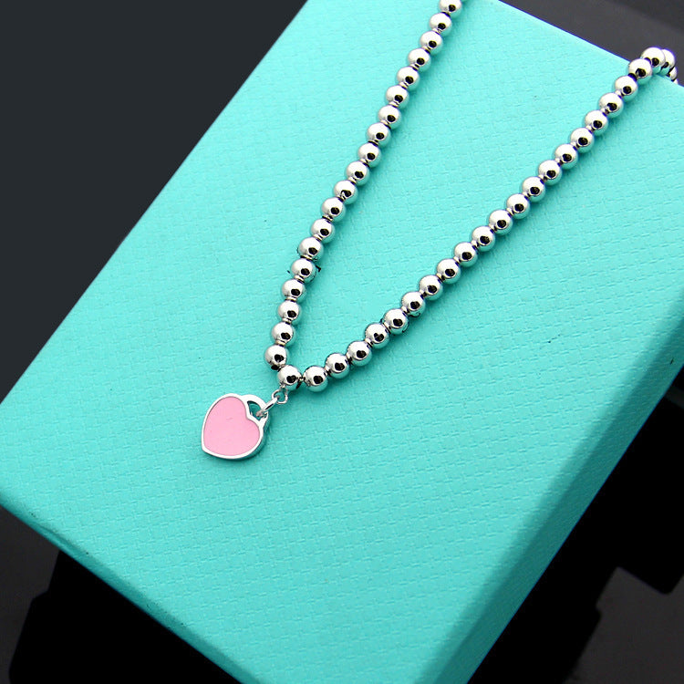 Women's Red Heart Drop Oil Enamel Blue Necklaces