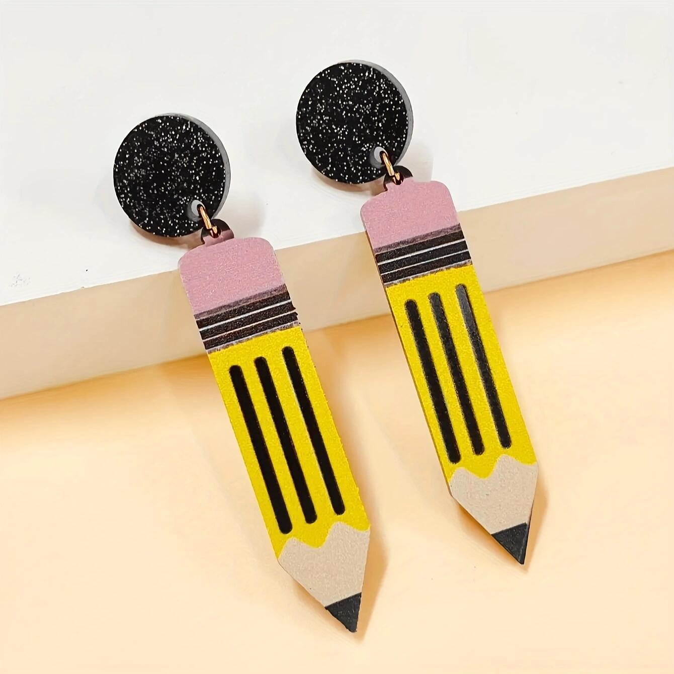 Quirky Cartoon Yellow Pencil Eardrops Face Slimming Personalized Temperamental Long Earrings
