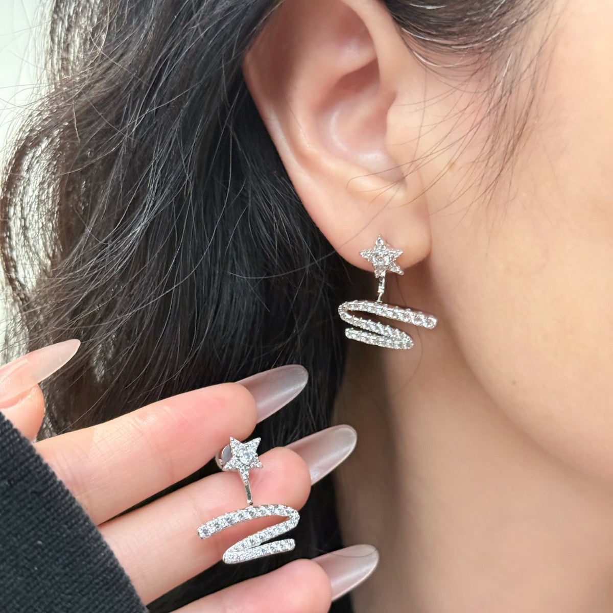 Star Ribbon Meteor Female Light Luxury Asterism Eardrops Sier Rings