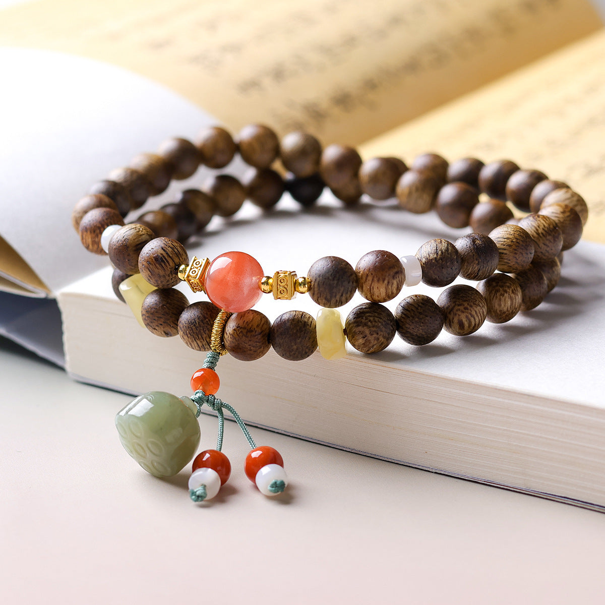 Women's Vietnam Nha White Chess Nan Eaglewood Buddha Beads Bracelets