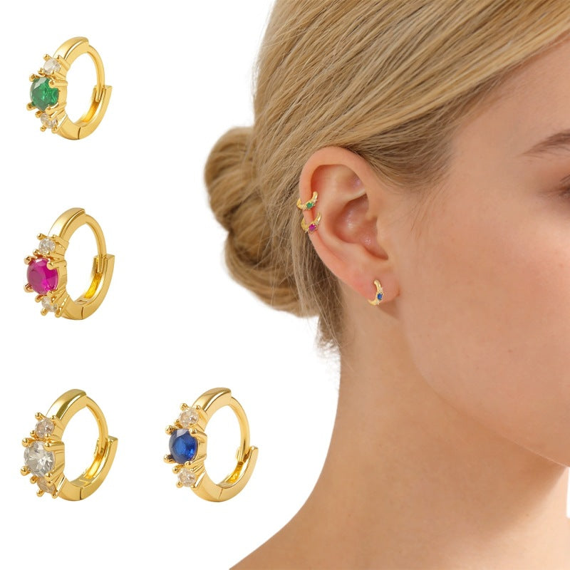 Women's Colorful Zircon Gold Fashion Design Ear Earrings