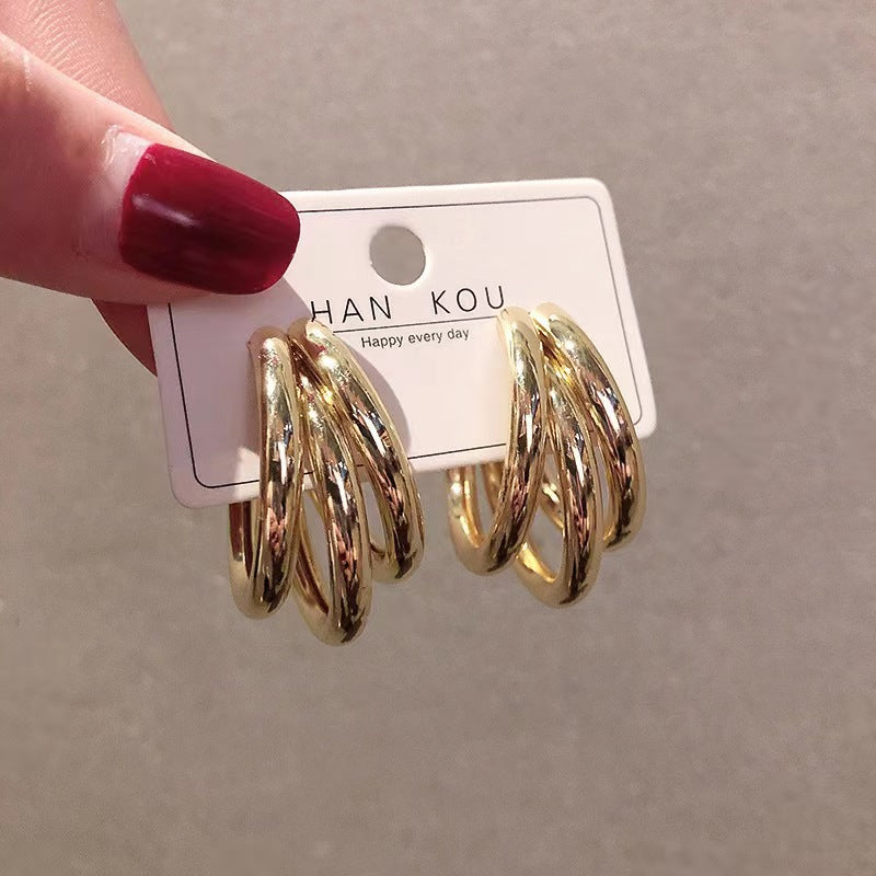 Classic Metal Three-ring Round Elegance Retro Shaped Earrings