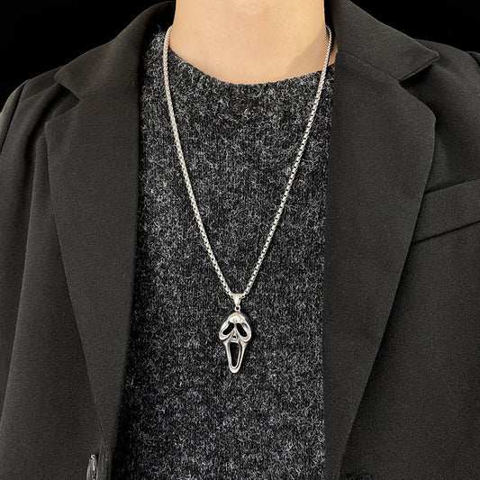 Men's Creative Exaggerating Grimace Skull Mask Titanium Necklace