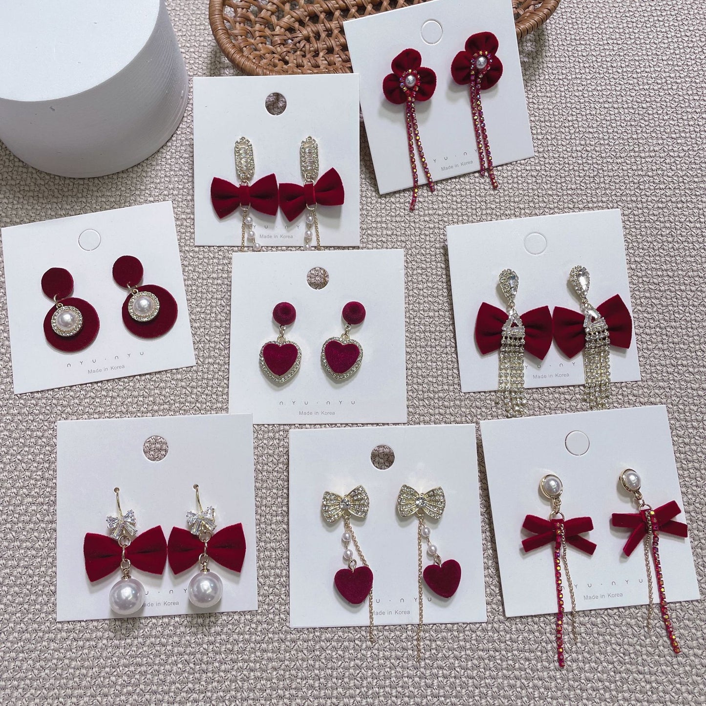 Sier Bridal Red Veet Bow Heart Pearl Toast Clothing Earrings