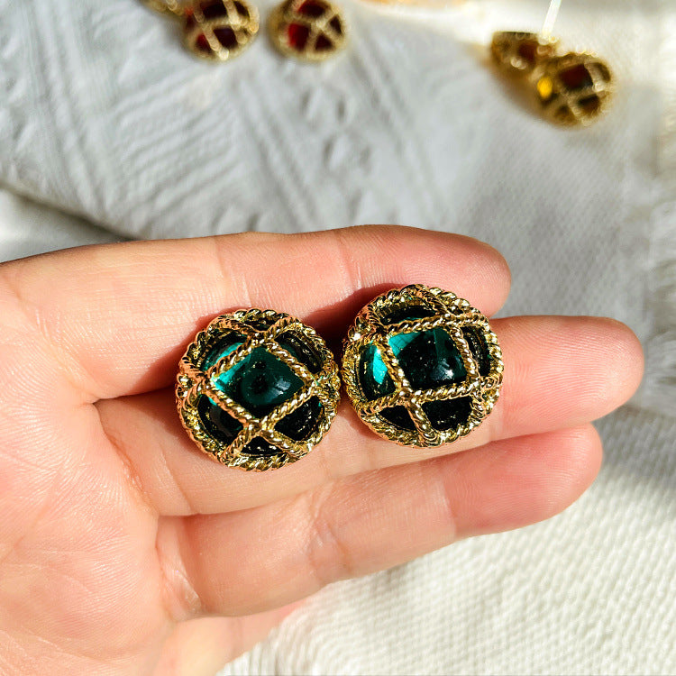 Female Middle Ancient Round Chinese Alloy Stud Earrings