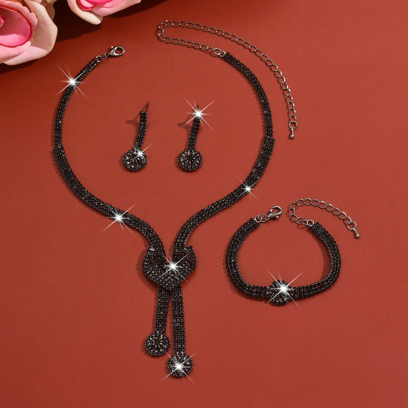Loose Diamond Heart-shaped Three-piece Bridal Tassel Peach Pendants