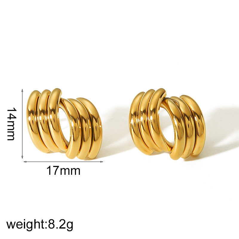 Design Three-line Staggered Female Titanium Steel Earrings