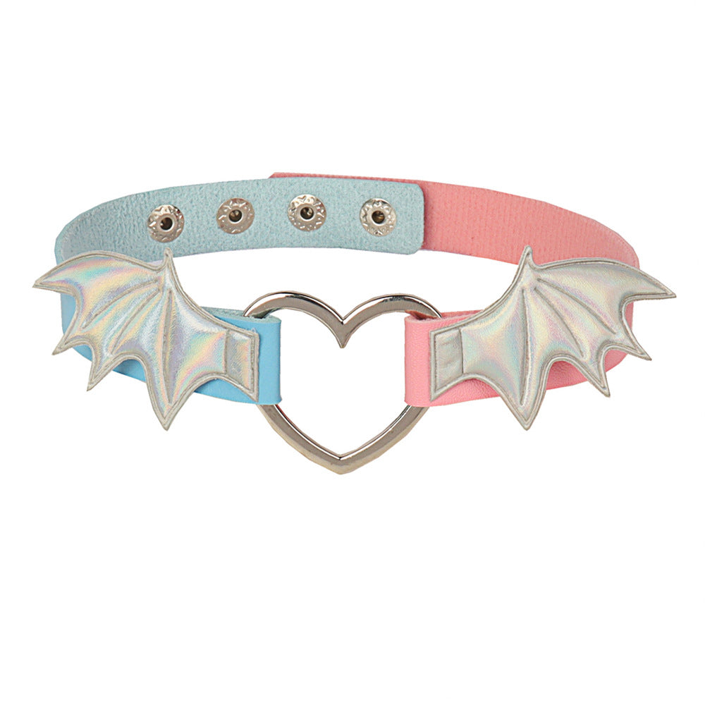 Dark Punk Heart-shaped Wings Leather Contrast Color Collar