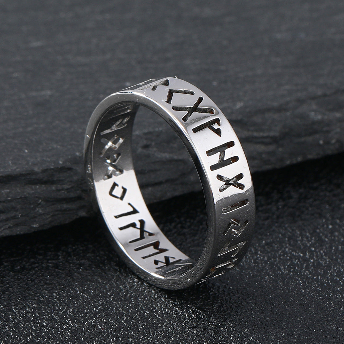 Cut Stainless Steel Ornament Nordic Hollow Viking Text Rings