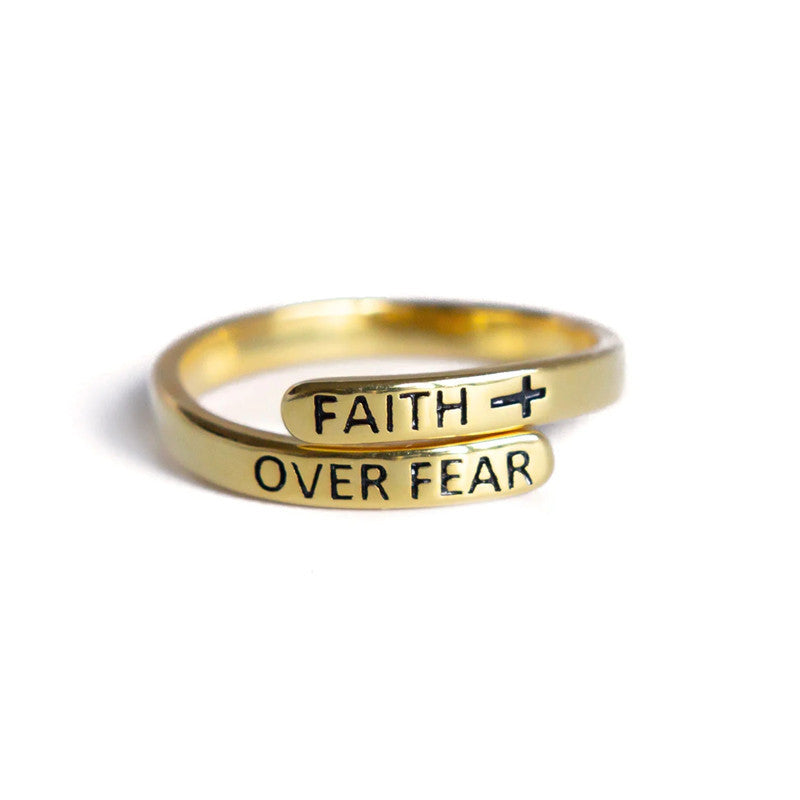 Cross Belief Over Fear Niche Retro Creative Opening Rings