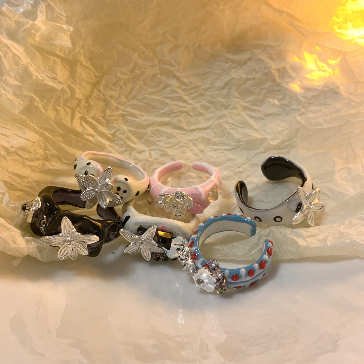 Strawberry Eye Drops Color Enamel Drip Glazed Dopamine Index Finger Ring