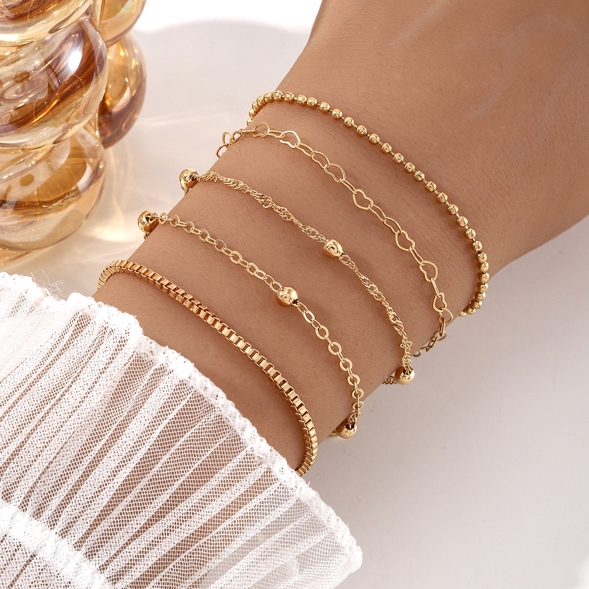 Women's Alloy Round Beads Chain Box Simple Bracelets