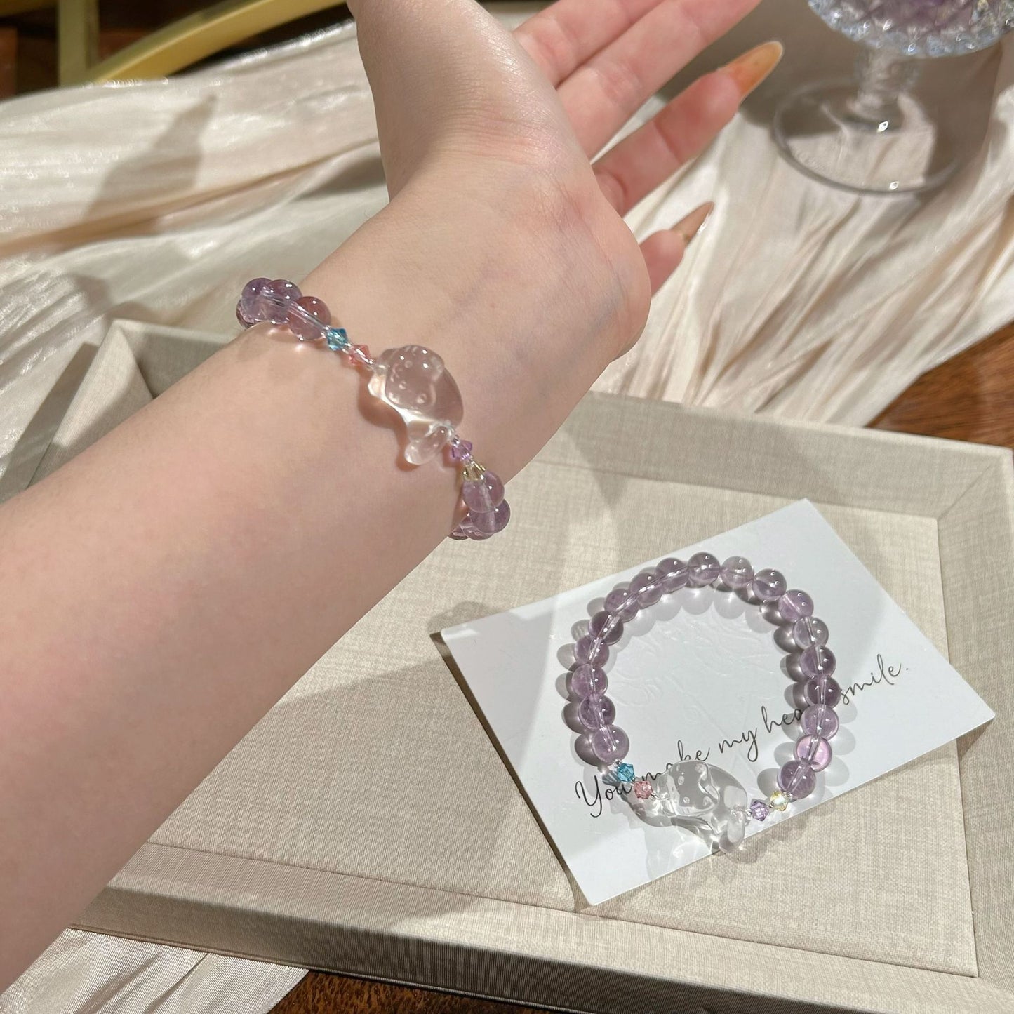 Women's White Crystal Matching Colored Gems Tassel Lucky Bracelets