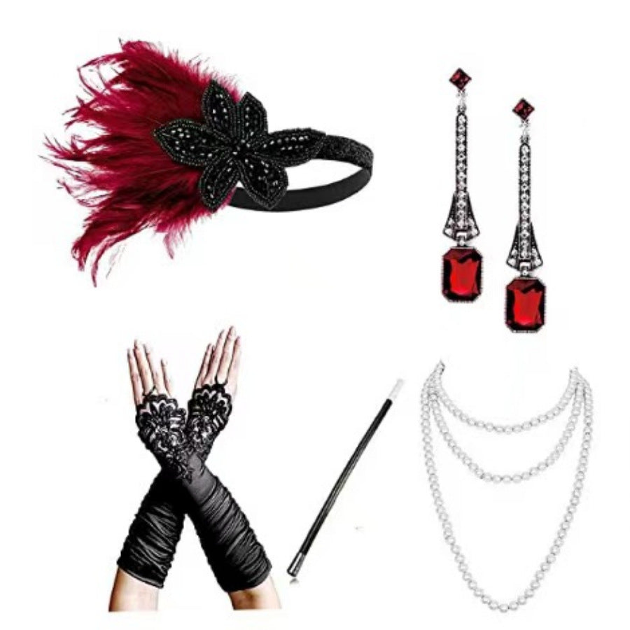 Red Feather Hair Band Masquerade Single Jewelry Set