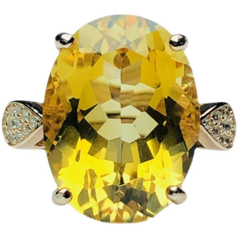 Women's Bright Yellow Diamond Imitation Natural Citrine Rings