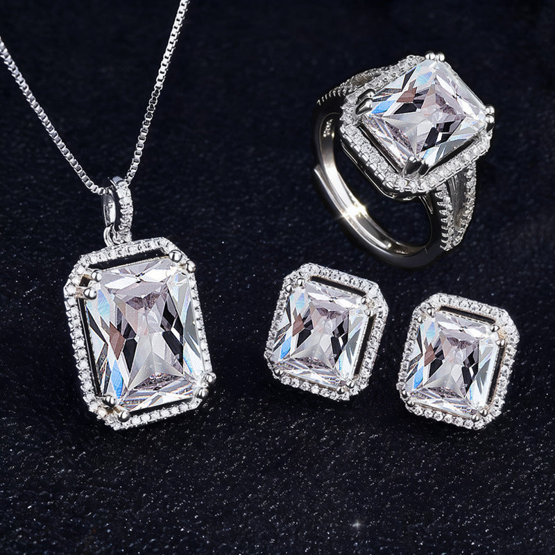 Women's Blue Red Yellow Green Purple White Gemstone Zircon Princess Jewelry Set