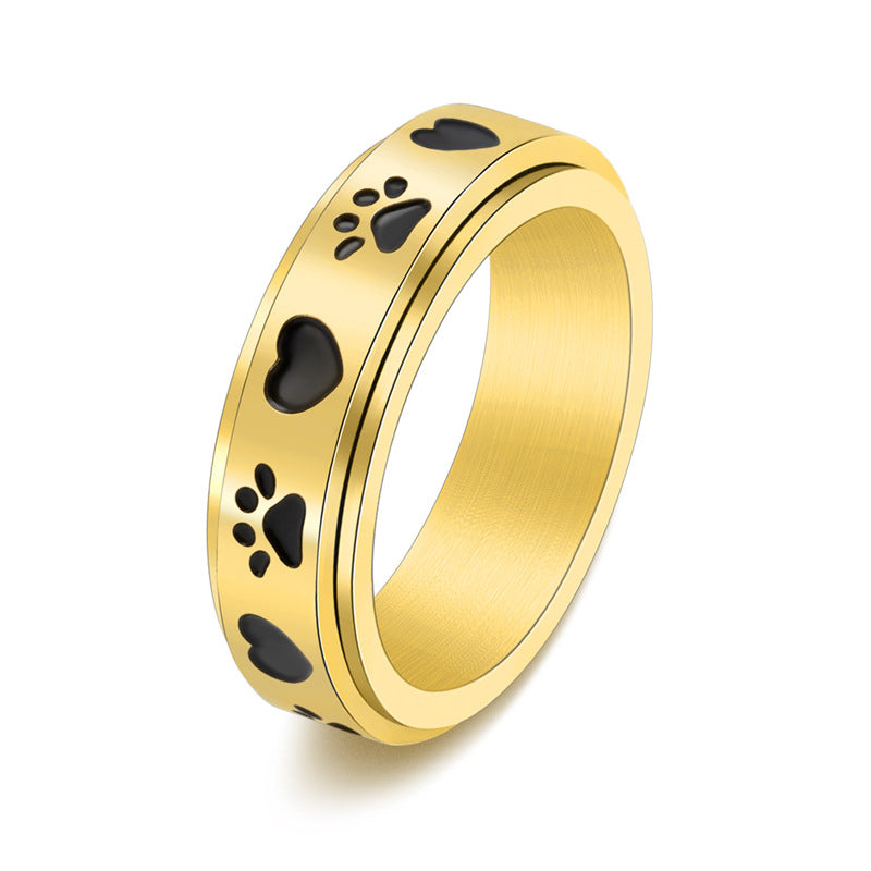 Women's Love Dog Printed Rotatable Cute Stainless Steel Rings