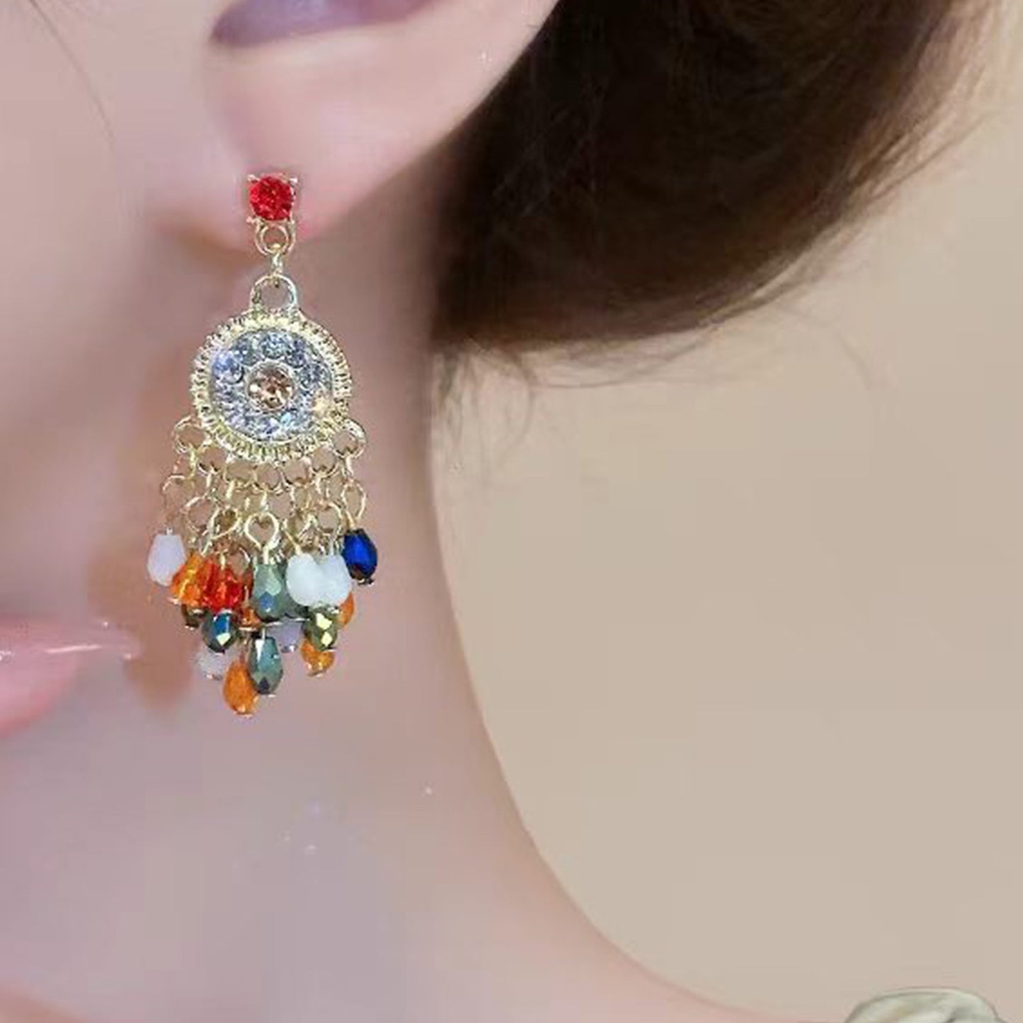 Summer Bohemian Fan-shaped Tassel Ear Hook Stud Earrings