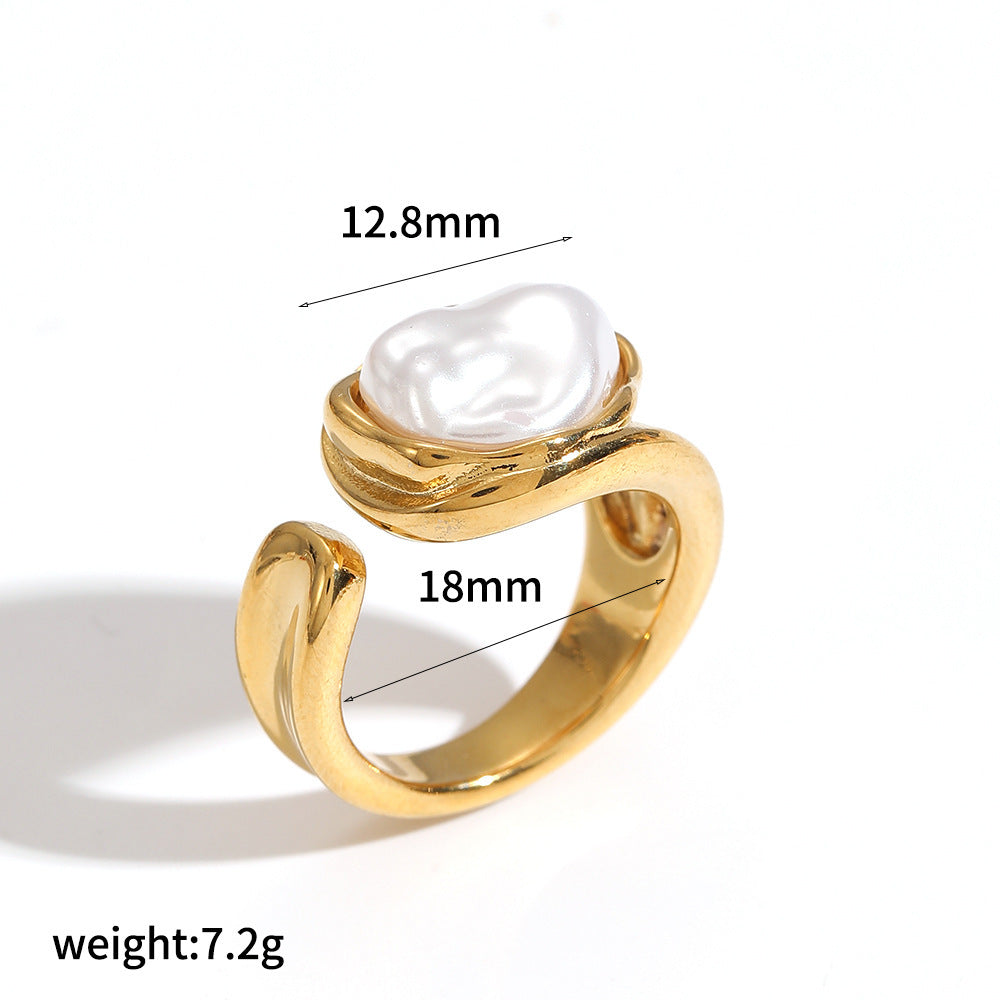Steel Open Personality Adjustable Imitation Pearl Ring