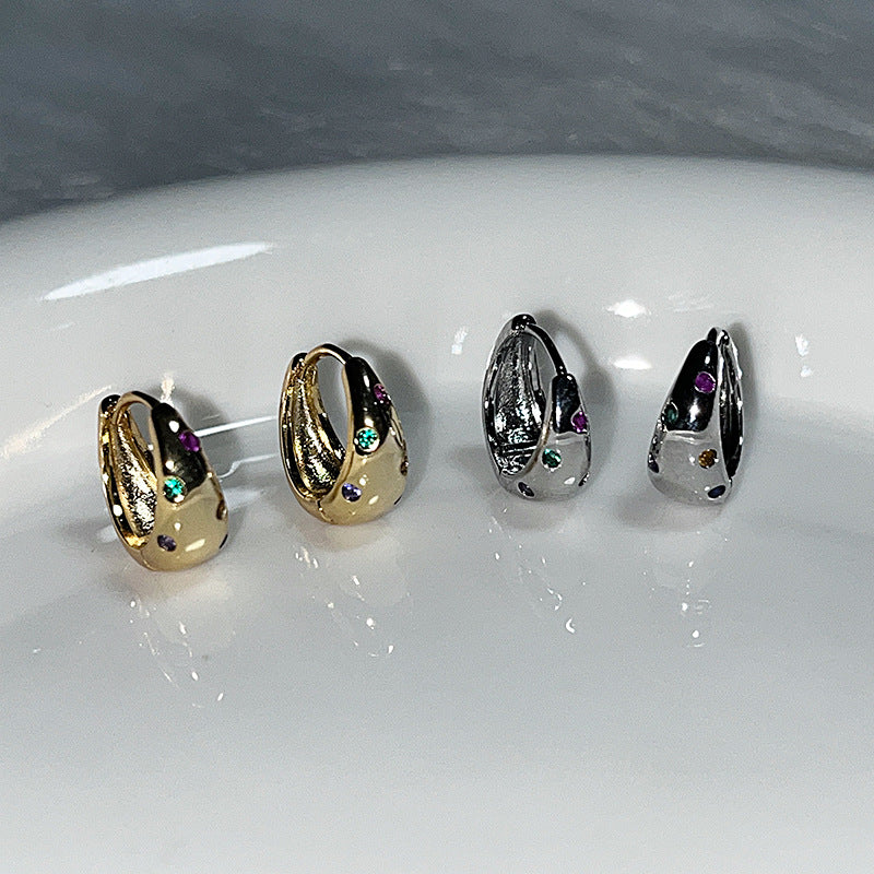 Colorful Zircon Small Ear Niche Design Retro Unique Exquisite Clip Rings
