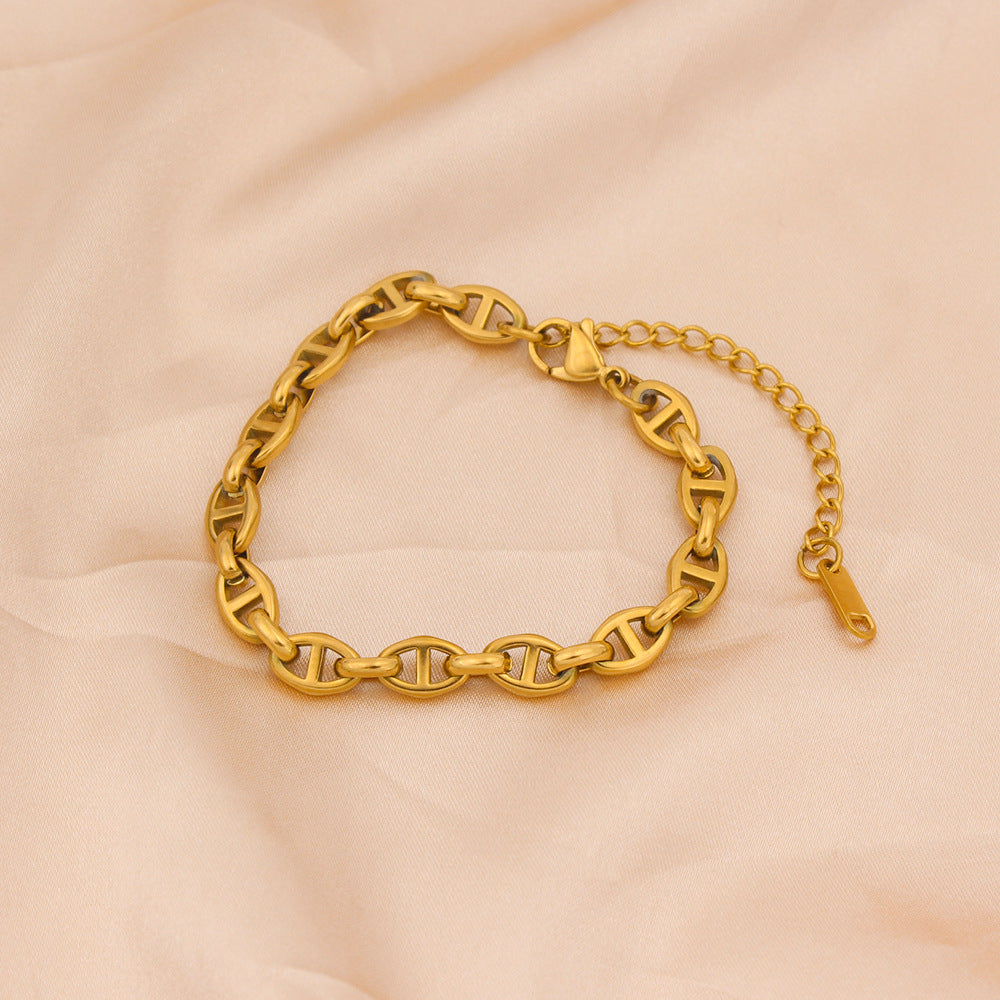 Pig Nose Titanium Steel Chain Hip Hop Jewelry Set