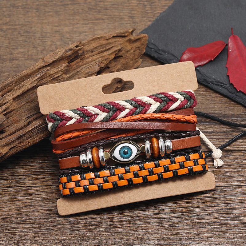 Personalized Woven Bohemian Leather Combination Eye Bracelets