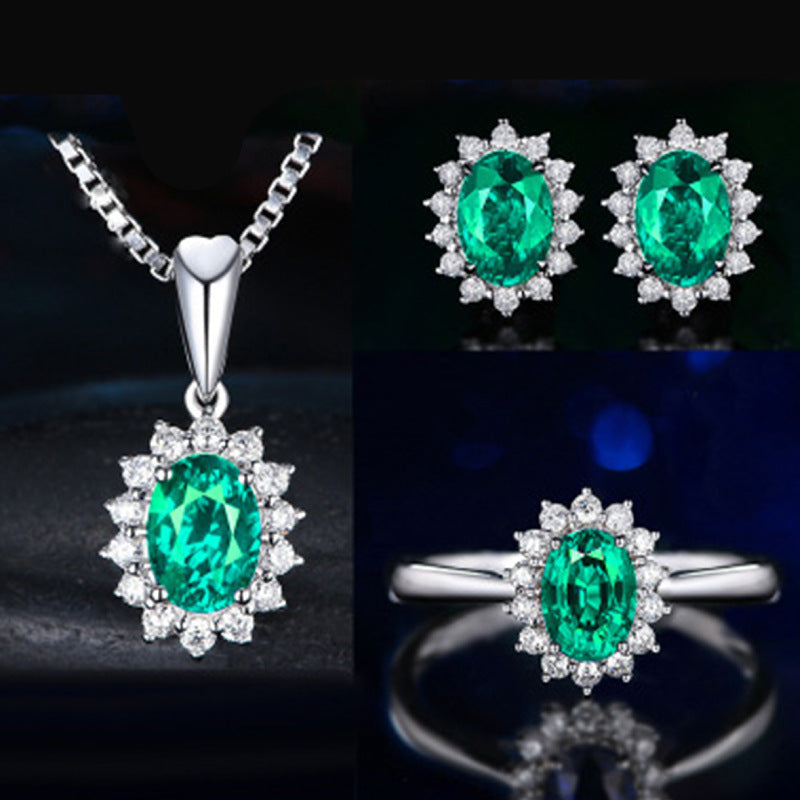 Women's Blue Red Yellow Green Purple White Gemstone Zircon Princess Jewelry Set