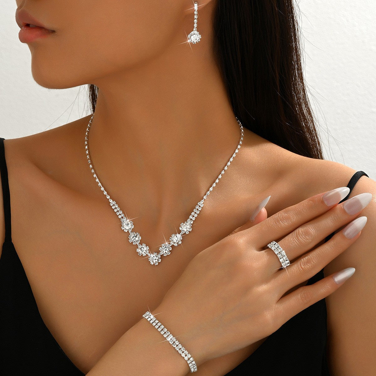 Kit Zircon Wings Water Drop Wedding Dinner Party Formal Jewelry Set