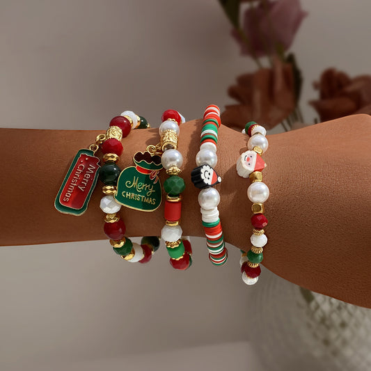 Women's Christmas Snowman Old Man High-grade Beaded Bracelets