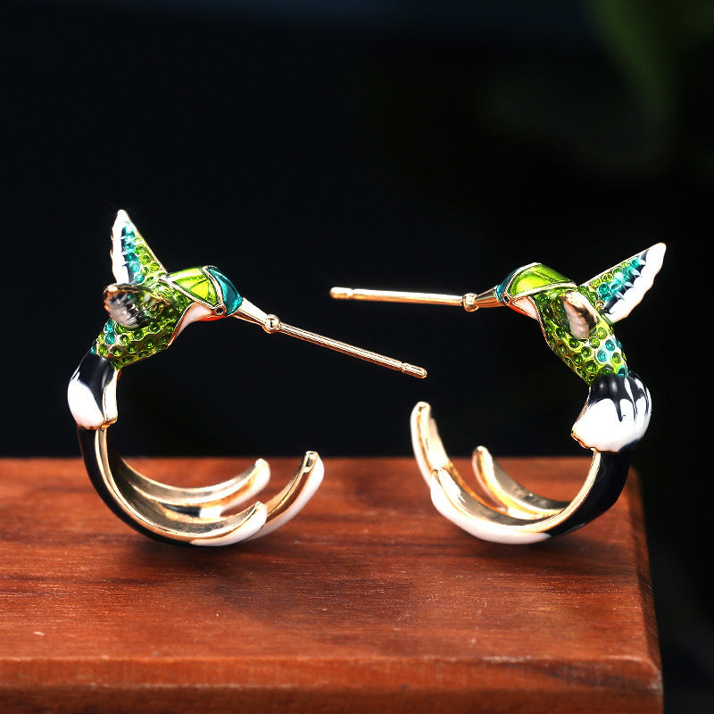 Trendy Cute Hummingbird Style Enamel Popular Fashion Creative Dripping Earrings