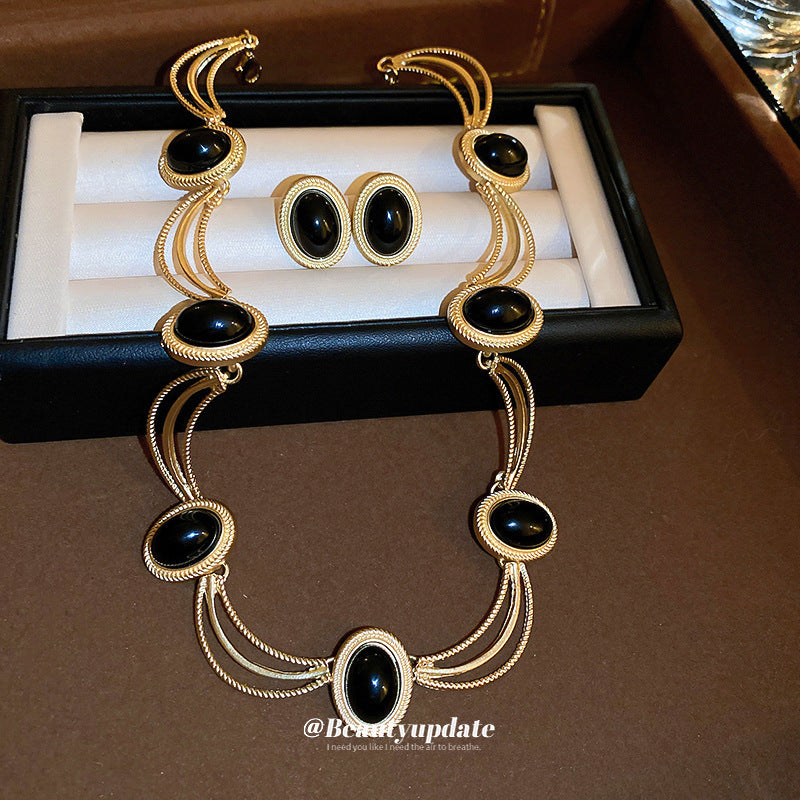 Sier Needle Retro Oval Geometric French Vintage Court Style Jewelry Set