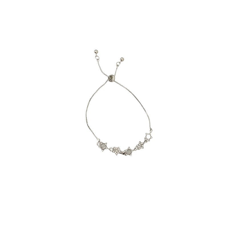 Women's Exquisite Sterling Sier Snake Bones Chain Ball Stitching Asymmetric Light Bracelet