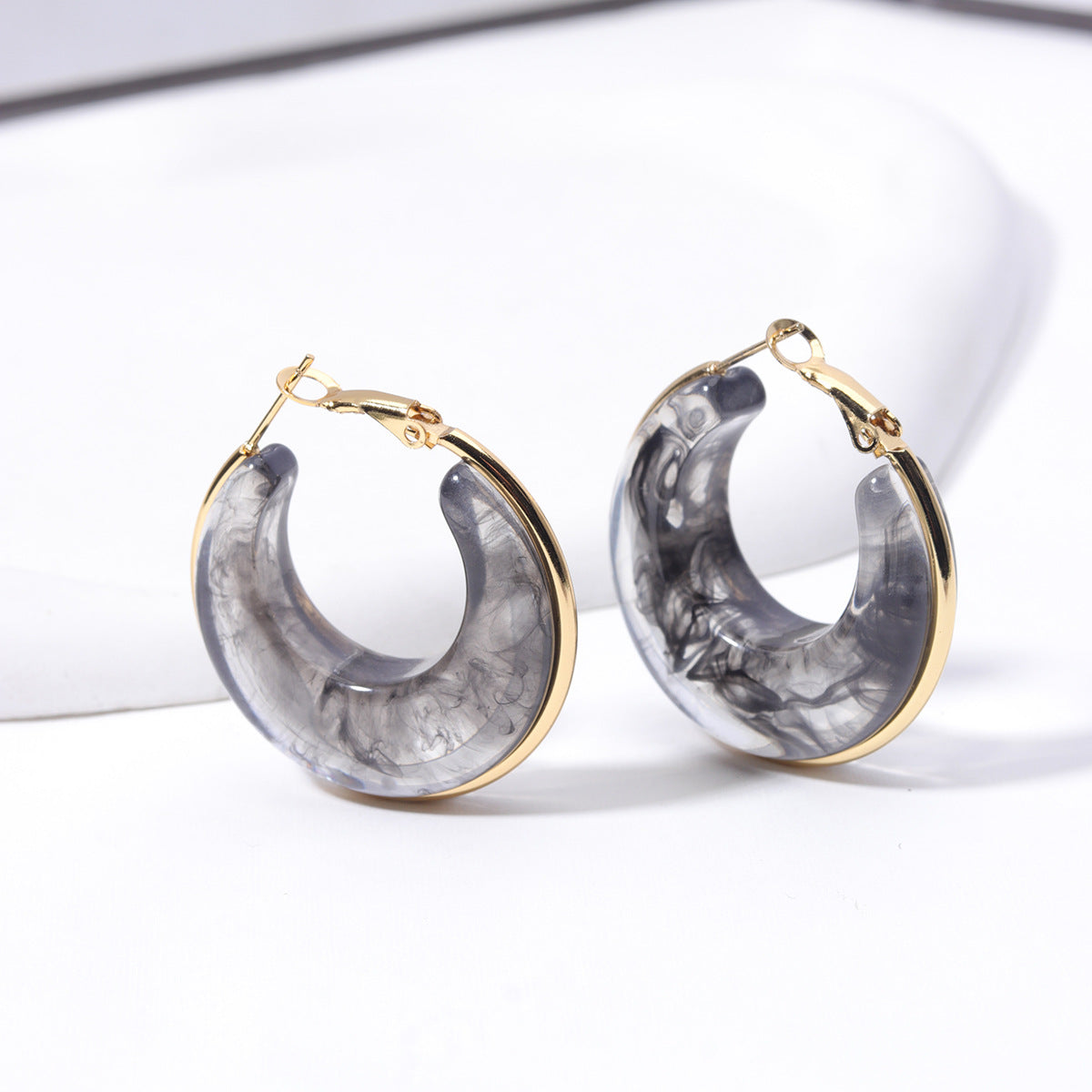 Gradient Color Retro Style Temperament Shaped Resin Eardrop Stainless Steel Earrings