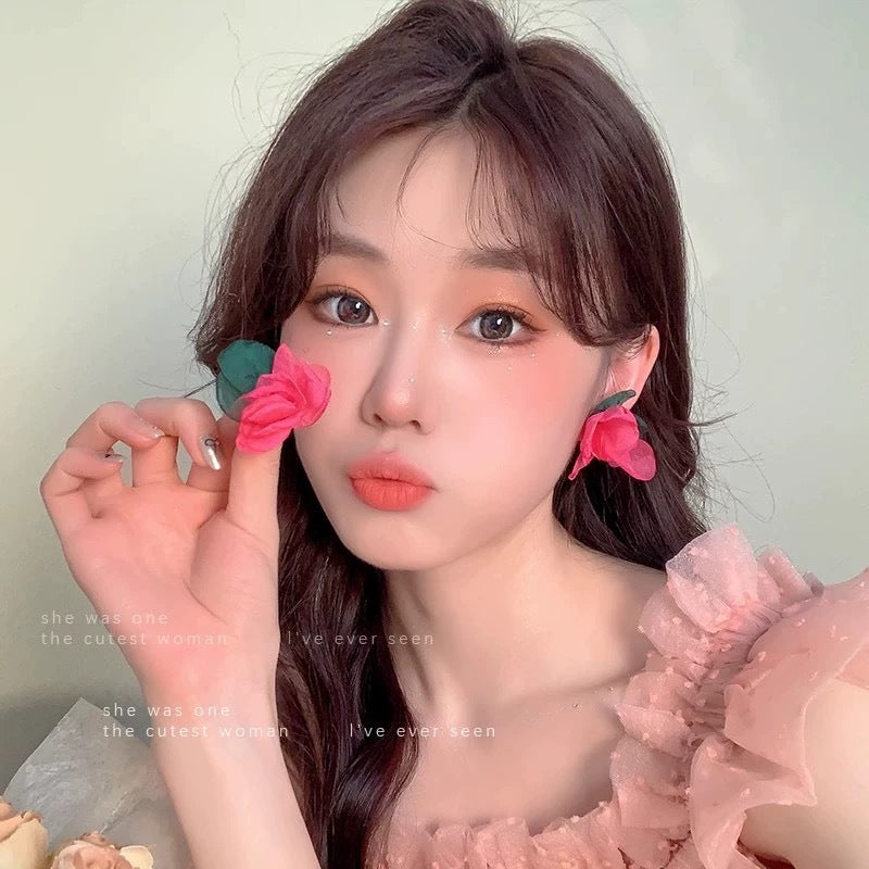 Pink Flower Female Special Interest Light Luxury High-grade Seaside Vacation Earrings