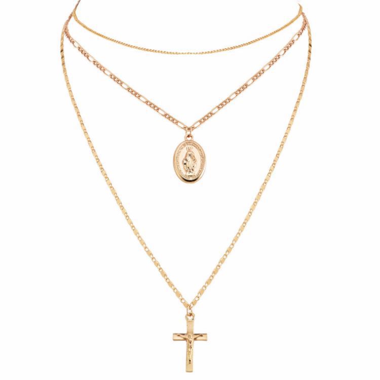 Simple Personality Metal Cross Tassel Virgin Round Necklaces