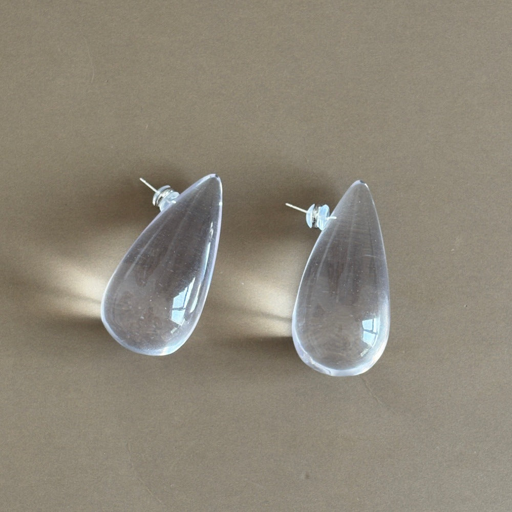 Water Drop Female Niche Commuter Transparent Resin Ball Ear Sier Earrings