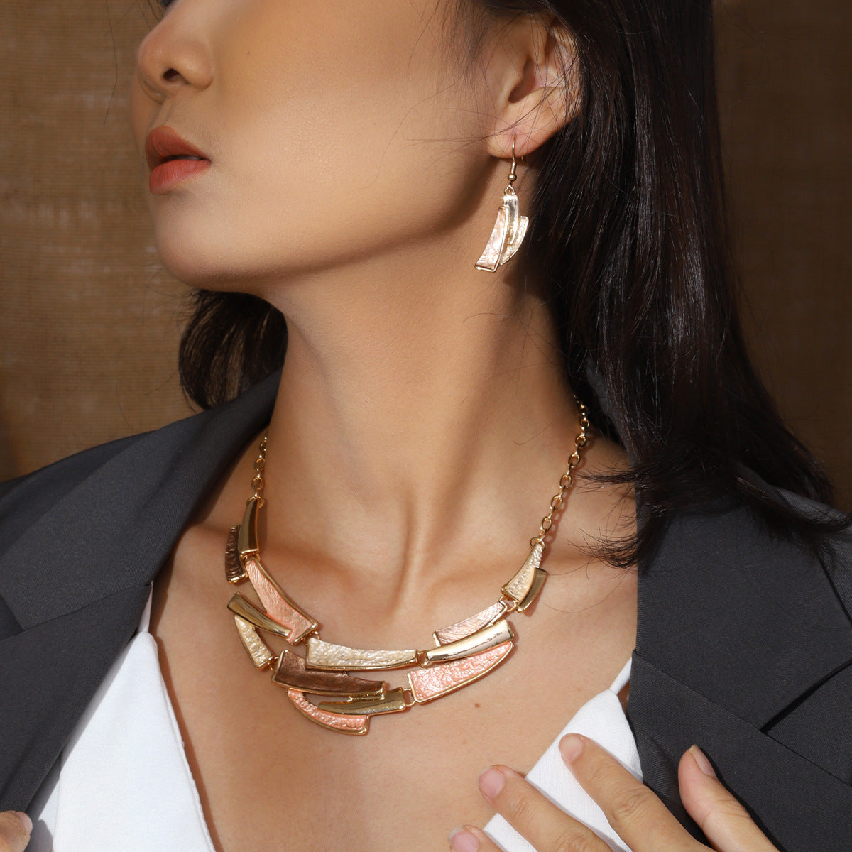 Women's Blue Enamel Geometric High-grade Elegant Trendy Jewelry Set