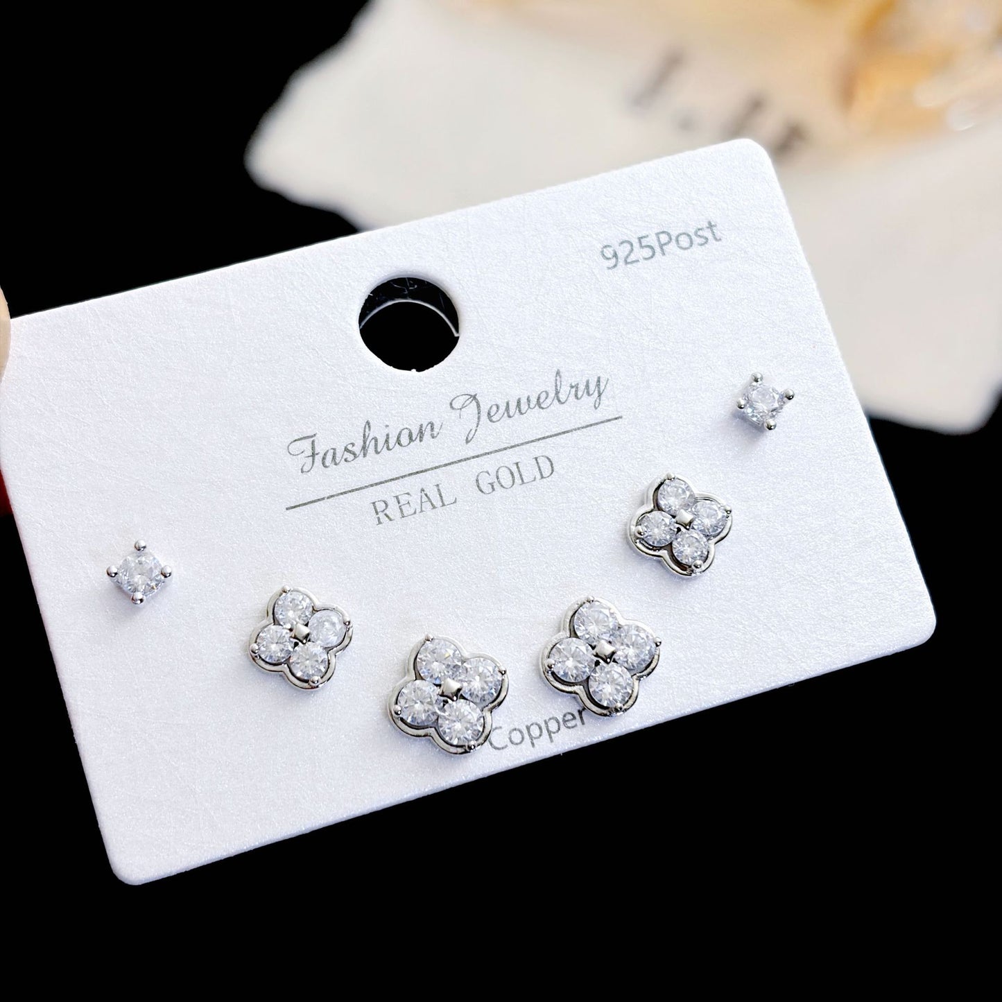 Micro Inlaid Zircon Pearl Commuter Three Pairs Earrings