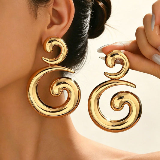 Women's Exaggerated Gold Spiral Vintage Type Hollow Earrings